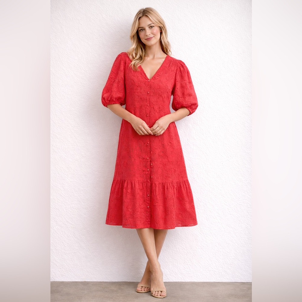 Sunday Up by Anthropologie Scarlet Lace Midi Dress